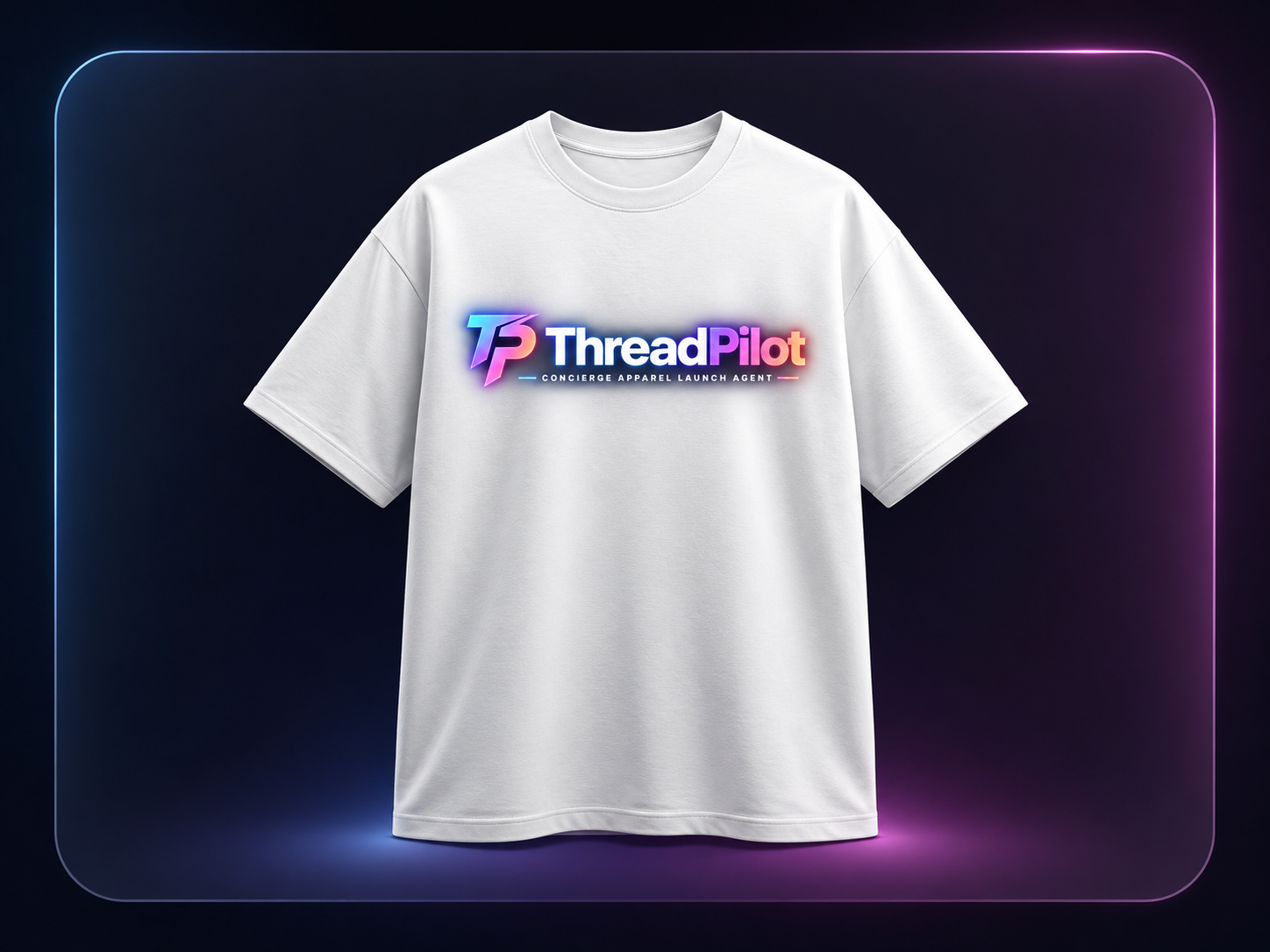 Real white ThreadPilot T-shirt mockup with embedded logo